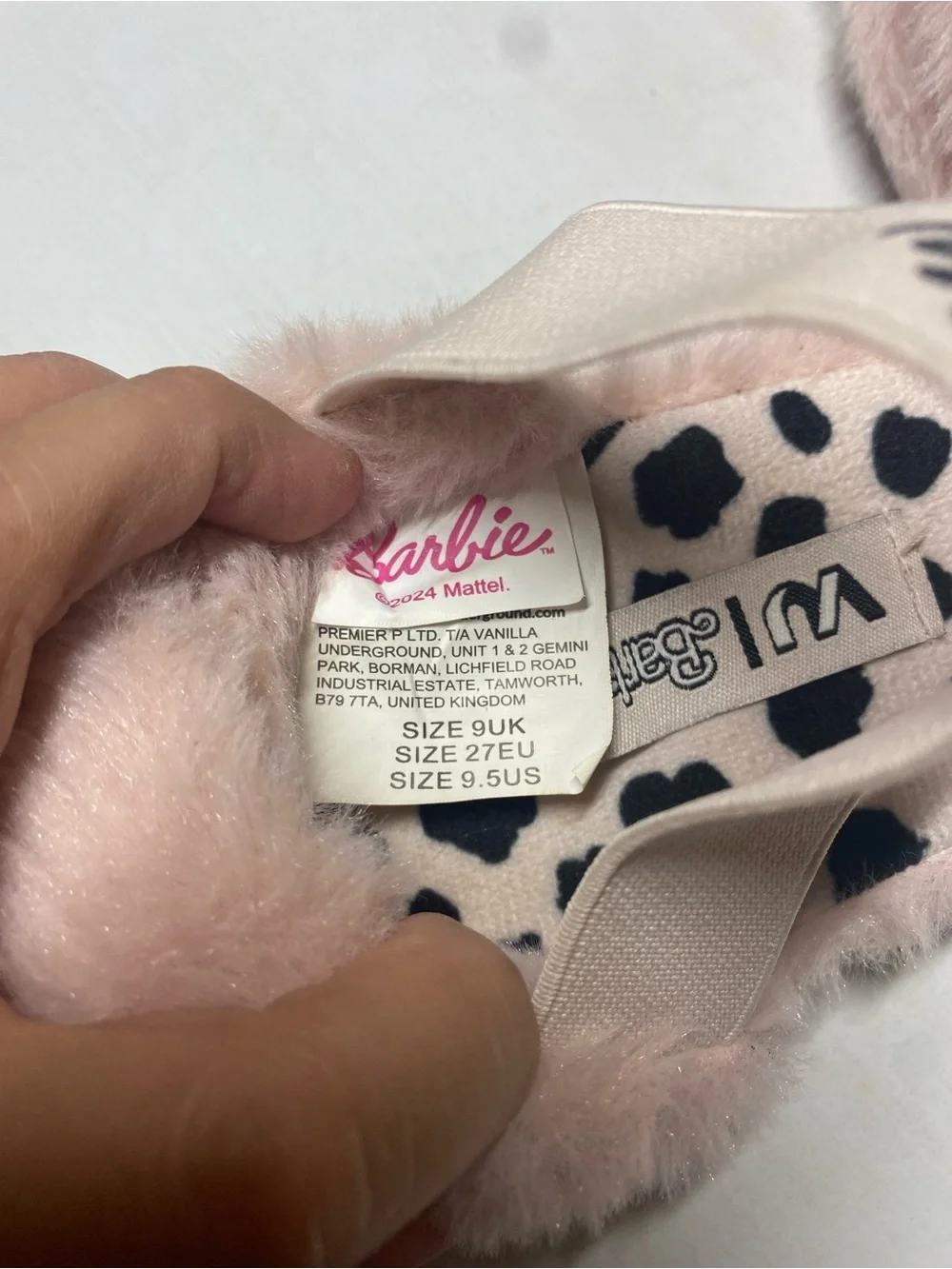 Mattel Barbie Soft Pink Faux Fur Slide Sandals with Leopard Insole